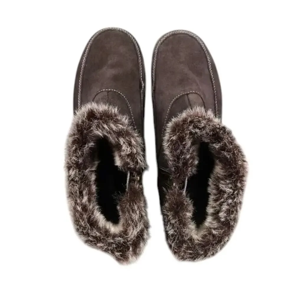 Khombu Shoes Womens 8.5 Booties Leather Faux Fur Winter Ankle Boot Gracie Brown